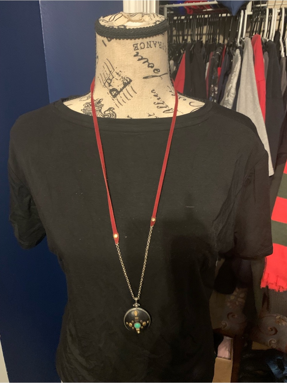 Lucky Brand Red Cord Necklace with Turquoise Accents